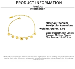 Detail view of gold daisy anklet showing titanium steel texture and 20+5cm adjustable chain