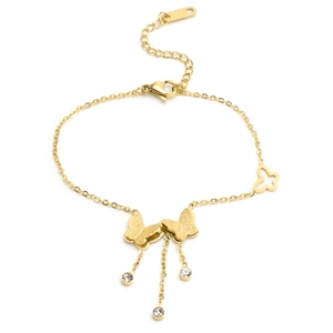 Elegant golden butterfly bracelet with sparkling zircon fringe and polished matte finish
