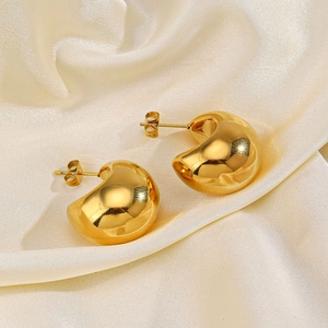 Orecchini A Cerchio A Forma Di C In Acciaio Inossidabile Cavi Spessi Lucidi Gioielli Di Moda Minimalisti Per Donna