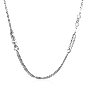 Double Layer Titanium Steel Necklace With Artificial Pearl Patchwork Asymmetric Chain Hip Hop Minimalist Style Jewelry For Men Women