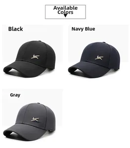 Detail view of winter baseball cap embroidery and color options in black, navy, and grey