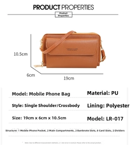 Detailed dimensions and internal structure for dual-zipper crossbody phone bag