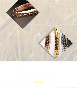 Detail of wheat ear pattern bracelets in rose gold, gold and silver finishes