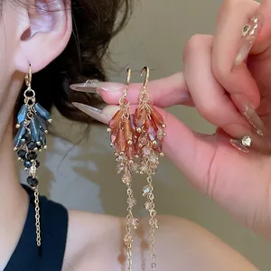 Bohemian crystal droplet tassel earrings in blue and amber bead combinations