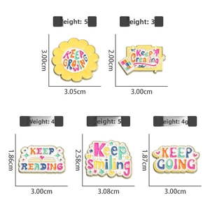 Detailed dimensions and weight of colorful enamel lapel pins with inspirational phrases