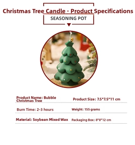 Specifications of green bubble Christmas tree soy wax candle with color dot decorations