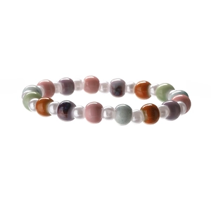 Colorful ceramic bead bracelet with shell charms and white imitation pearls for women