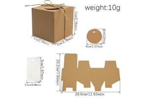 Detailed size chart for 7cm kraft paper gift box with twine and cardboard tags