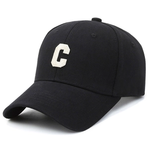 Classic black baseball cap with white embroidered C letter in a 45-degree angle view