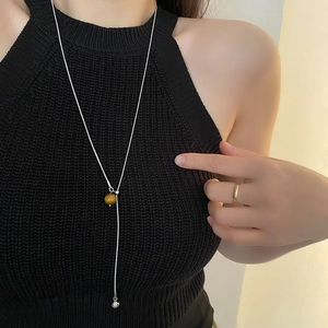 Collier Pendentif en Pierre d'Oeil de Tigre en Acier Titane Vintage pour Femme Longue Chaîne en Os de Serpent Bijoux de Luxe