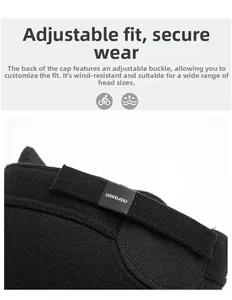 Detail of adjustable strap and narason label on back of black winter wool hat