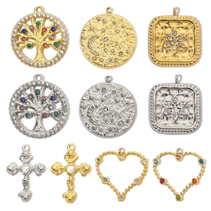 Stainless Steel DIY Pendants Rhinestones ABS Artificial Pearl Tree Of Life Celestial Cross Heart Charms For Women Jewelry Making