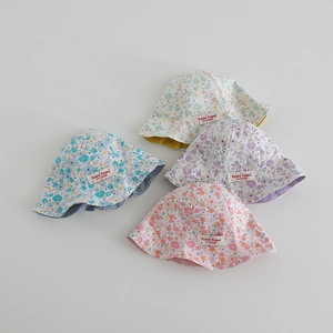 Chapeau Bob Réversible Pour Enfants Imprimé Floral Coton Protection Solaire Bord Large Casquette Extérieure Bébé Filles