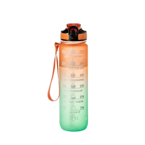 Gourde sport dégradé orange et vert menthe avec marqueurs de temps de motivation