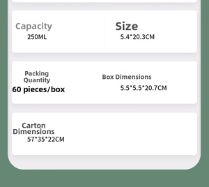 Detailed size chart for 250ml stainless steel mini thermos including height and width