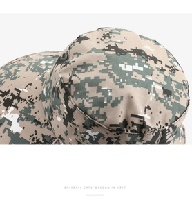 Macro detail of military digital camouflage pattern on durable canvas sun hat fabric
