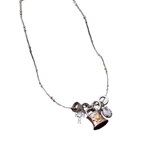 Silver adjustable necklace with cross pendant and zircon teardrop gemstone design