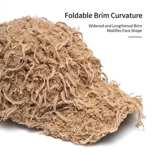 Camel fuzzy baseball cap featuring flexible foldable brim and long fringe plush texture