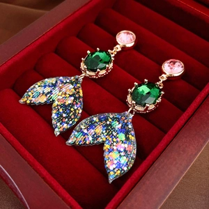 Orecchini A Pendente A Coda Di Sirena In Lega Strass Con Perno In Argento Rosa Verde Cristallo Gioielli Retrò