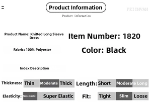 Detailed size and material chart for this long-sleeved knitted floral patchwork dress
