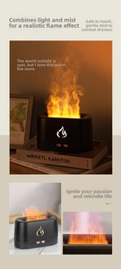 Close-up of black humidifier spray creating a realistic safe-to-touch orange flame effect