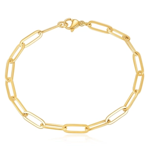 Elegant 14K gold plated paperclip link chain bracelet with lobster clasp on white background