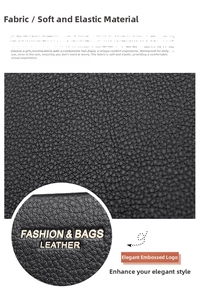 Detail of waterproof pebbled leather texture with fashion logo on black shoulder bag