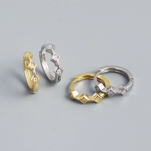 Geometric Rhombus Hoop Earrings 925 Sterling Silver Micro Pave Rhinestone Vintage Minimalist Huggie For Women
