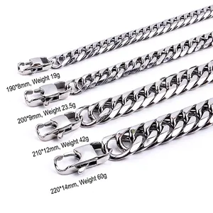 Rugged titanium steel men's chain bracelets in four sizes with flat link design