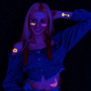 UV fluorescent floral tattoo stickers for face and body decoration at music festivals