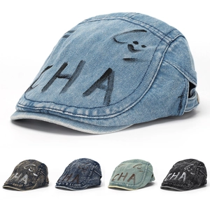 Vintage Washed Denim Ivy Cap For Men Women Graffiti Letters Flat Hat Adjustable Newsboy Cap Breathable Sunshade Cabbie Hat