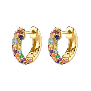 Luxurious rainbow huggie earrings with colorful zircon stones in a gold finish
