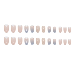 Blue gradient press-on nails set with glitter and French tip oval design