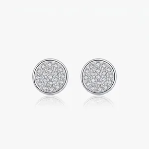 Boucles D'oreilles Puces Rondes Argent Sterling 925 Zircon Cubique Bijoux Géométriques Pour Femmes