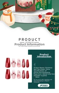 Christmas press-on nail kit with red glitter, snowflake designs, 24 tips and glue