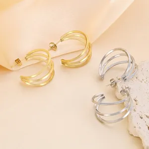 Orecchini A Cerchio A C A Triplo Strato In Acciaio Inossidabile Minimalista Geometrico Per Donna Gioielli Retro Eleganti