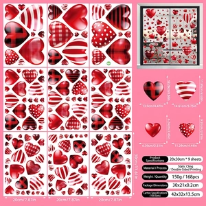 Valentine heart window clings set of 9 sheets with 168 pieces for home decoration