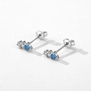 Minimalist S925 sterling silver stud earrings with blue and white zircon stones