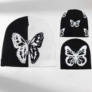 Butterfly Pattern Acrylic Knit Beanie Hat Winter Warm Trendy Jacquard Skull Cap For Women Casual Style