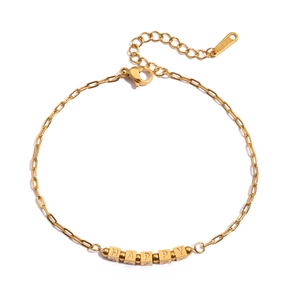 Bracelet en acier inoxydable plaqué or 18 carats avec perles de lettres HAPPY