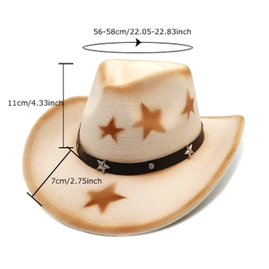 Beige western cowboy hat with brown stars print and studded band at 45-degree angle