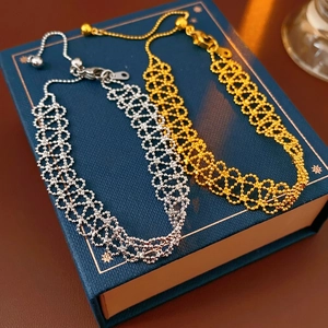 Gold and silver hollow beaded mesh bracelets with adjustable slider clasp for women