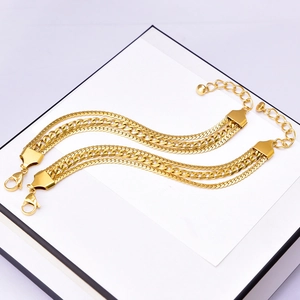 Triple Layer Bracelet Titanium Steel Gold Plated Flat Snake Curb Chain Cubic Zirconia Adjustable Fashion Jewelry Women