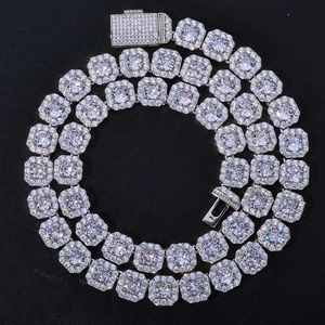 Hip hop style 12mm silver square link chain necklace with sparkling zircon diamonds