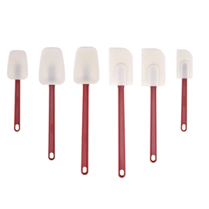 6-piece heat resistant silicone spatula set with red handles and translucent heads