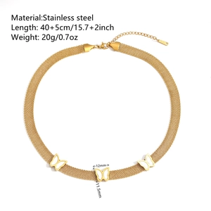 18K gold plated stainless steel mesh choker necklace with white butterfly charms