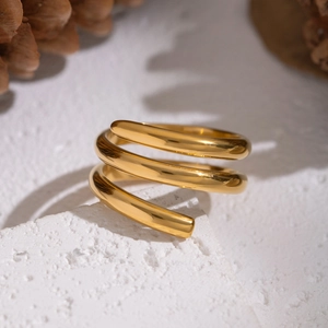 Triple Row Spiral Ring Stainless Steel Gold Plated Adjustable Geometric Minimalist Open Band Jewelry For Women
