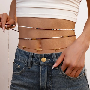 Bohemian Layered Waist Chain Copper Glass Beads Pendants Summer Beach Vacation Belly Body Jewelry Accessory For Women
