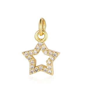 Macro shot of S925 silver gold-plated hollow star pendant with clear cubic zirconia stones