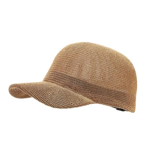 Breathable khaki paper straw baseball cap with fine mesh weave on white background